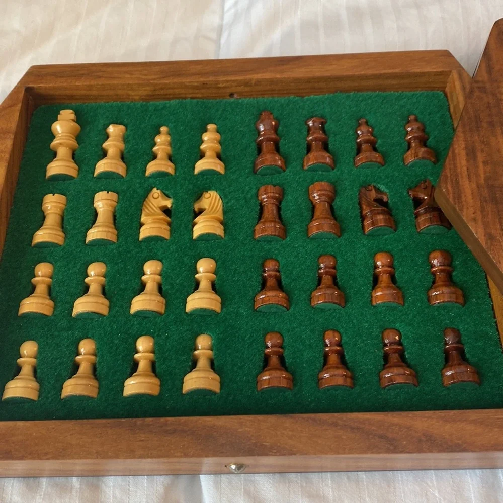 Wooden Octagonal Miniature Chess Set 9”